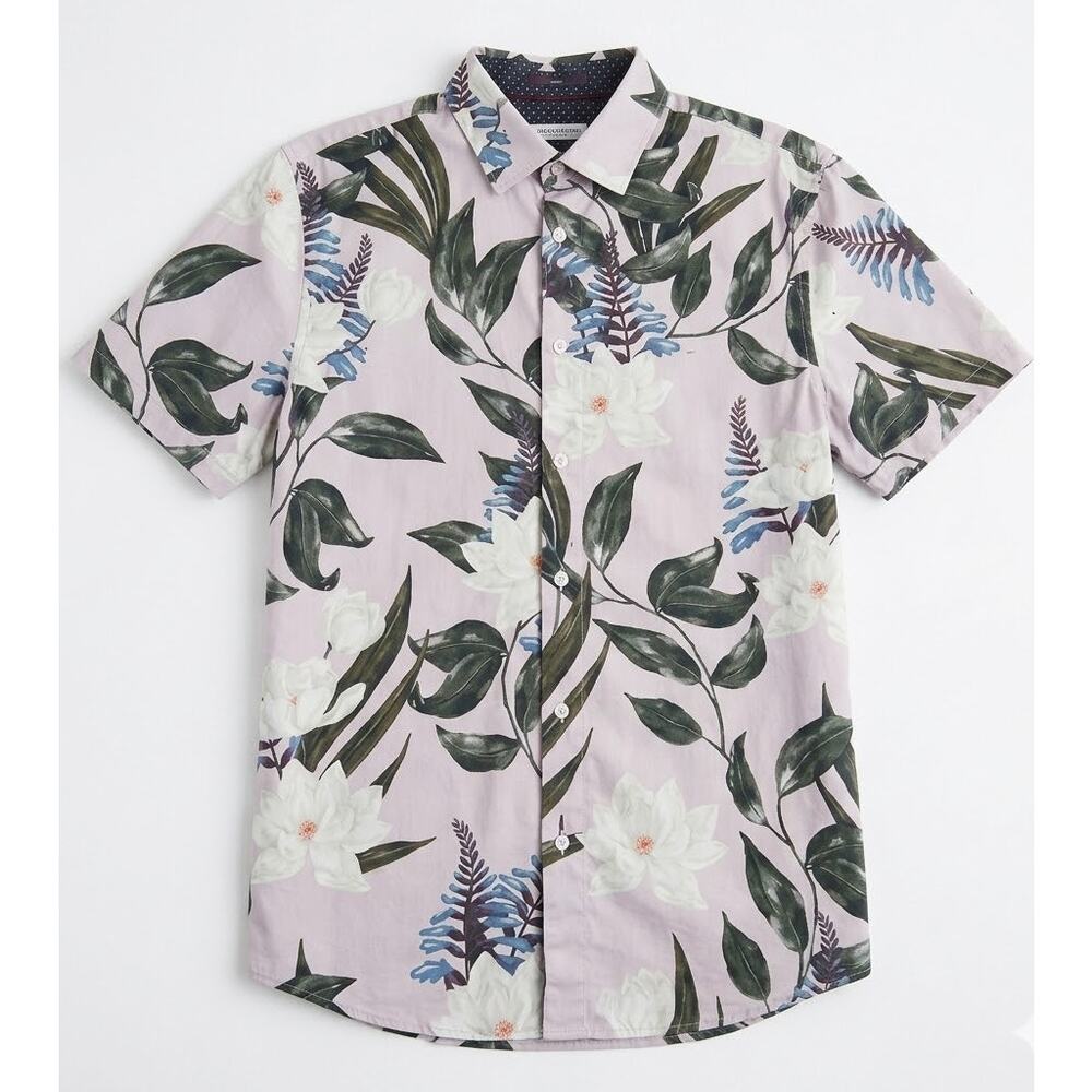 Ted Baker Size 3 Floral Tropical Short Sleeve Shirt Men’s Pink Purple